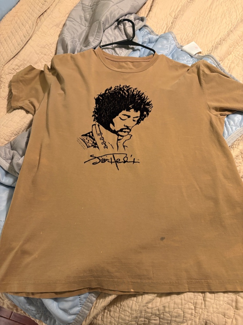Men's Camel Short Sleeve Crewneck Tee with Black Illustration